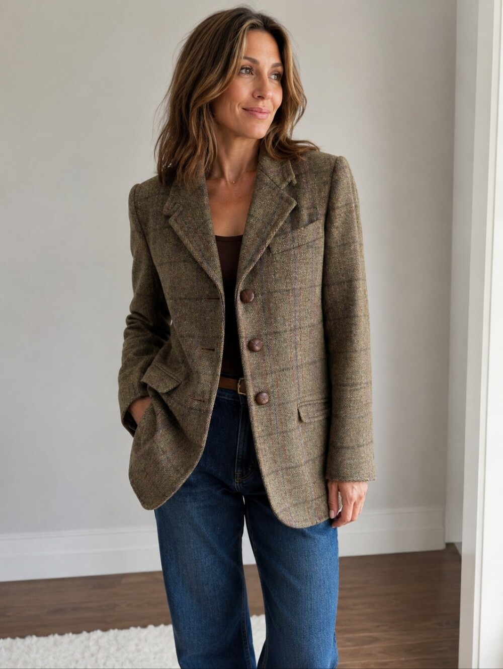 VTG Brian Tucker Dublin 100% Wool Tweed Irish Plaid Women's Blazer Khaki M